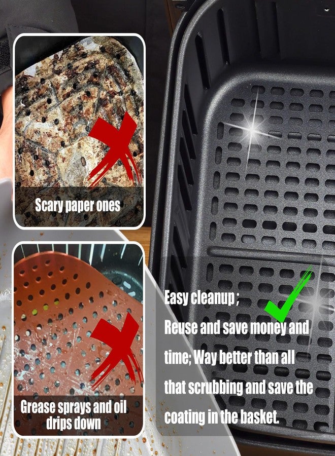 Golden Associate Silicone Liners Rectangle 2 Pcs for Air Fryer Dual Basket 8 to 10 Qt, Food-grade Reusable Baking Tray Fit Ninja DZ201 DZ401 DZ550, 4 to 5 Qt Each, Airfryer Accessories Grey - Image 3